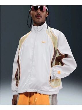 Nike White Windbreaker Jacket with Yellow & Brown Accents
